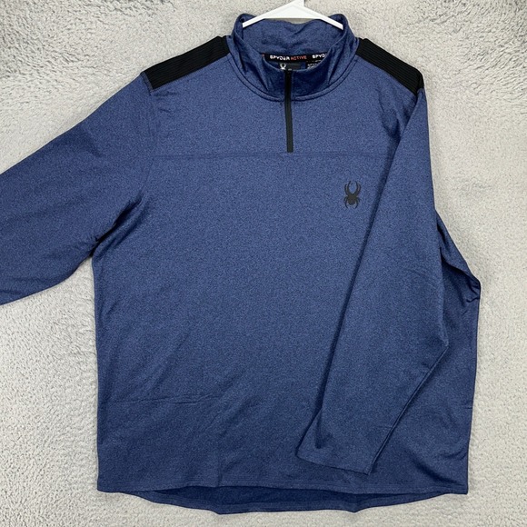 Spyder Mens Pullover Shirt XL Blue Quarter Zip Long Sleeve Logo Stretch Athletic